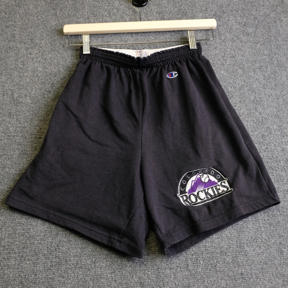 Vintage Champion Colorado Rockies Shorts Mens Medium Black 80s MLB Baseball Gym